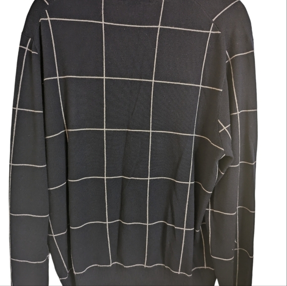 New...David Cremieux 100% Merino Wool Navy Windowpane Sweater...Size Large - Picture 2 of 7